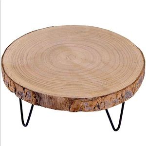 Pedestal with Hairpin Metal Legs, 9", Natural Wood Color